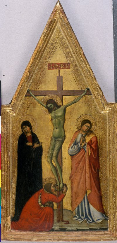 Kristus på korset med Maria, Johannes og Maria Magdalena (tempera på træ) af Italian School